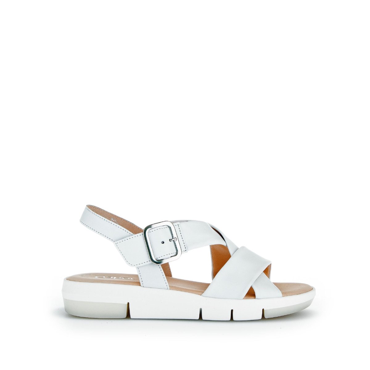 Sandales en cuir lisse à talon plat blanc, GABOR