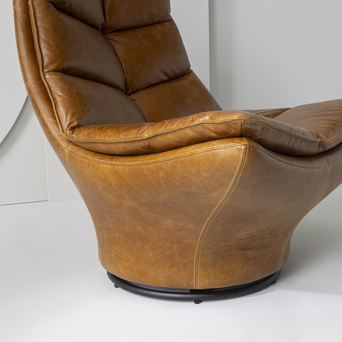 Fauteuil en cuir pivotant L86 cm - ACHILLE marron, CALICOSY