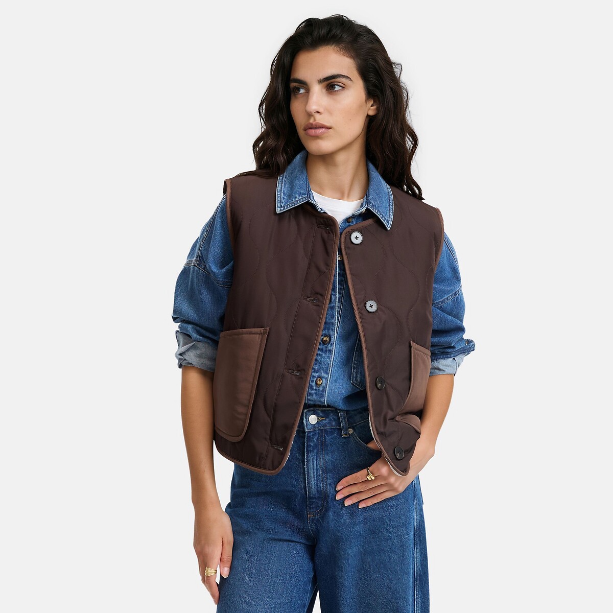 Doudoune sans manches, réversible, matelassée, sherpa marron, LA REDOUTE COLLECTIONS