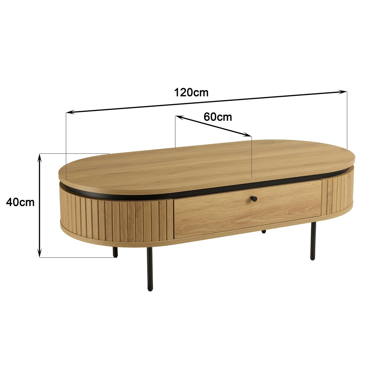 Table basse 2 tiroirs bords arrondis bois décor strié JINAN bois naturel, PIER IMPORT