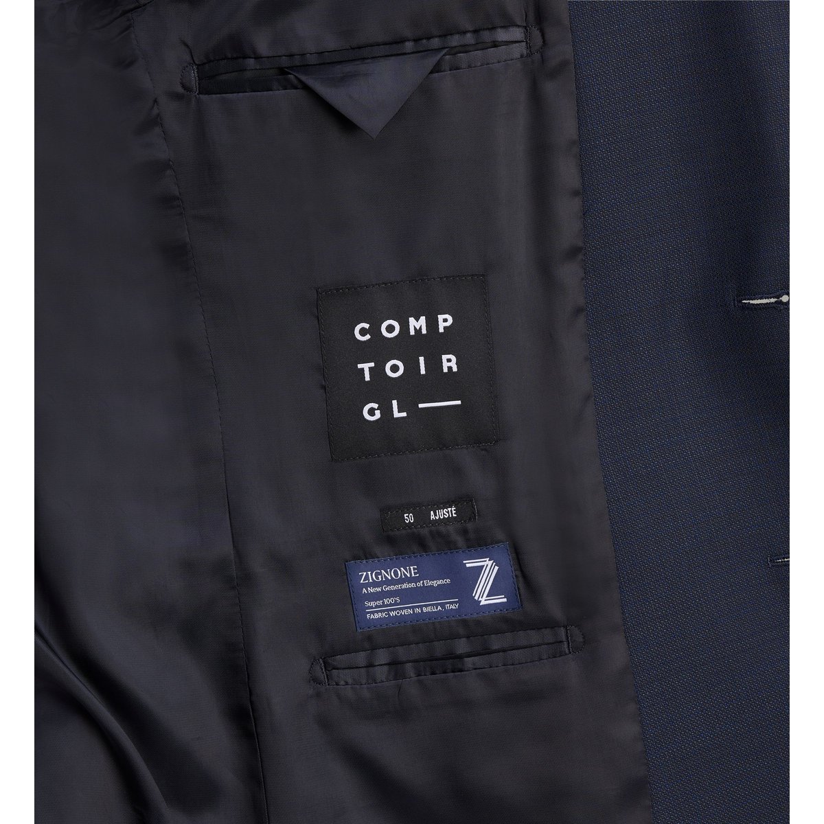 Veste de costume ajustée bacco armure laine italienne bleu marine, COMPTOIR GL
