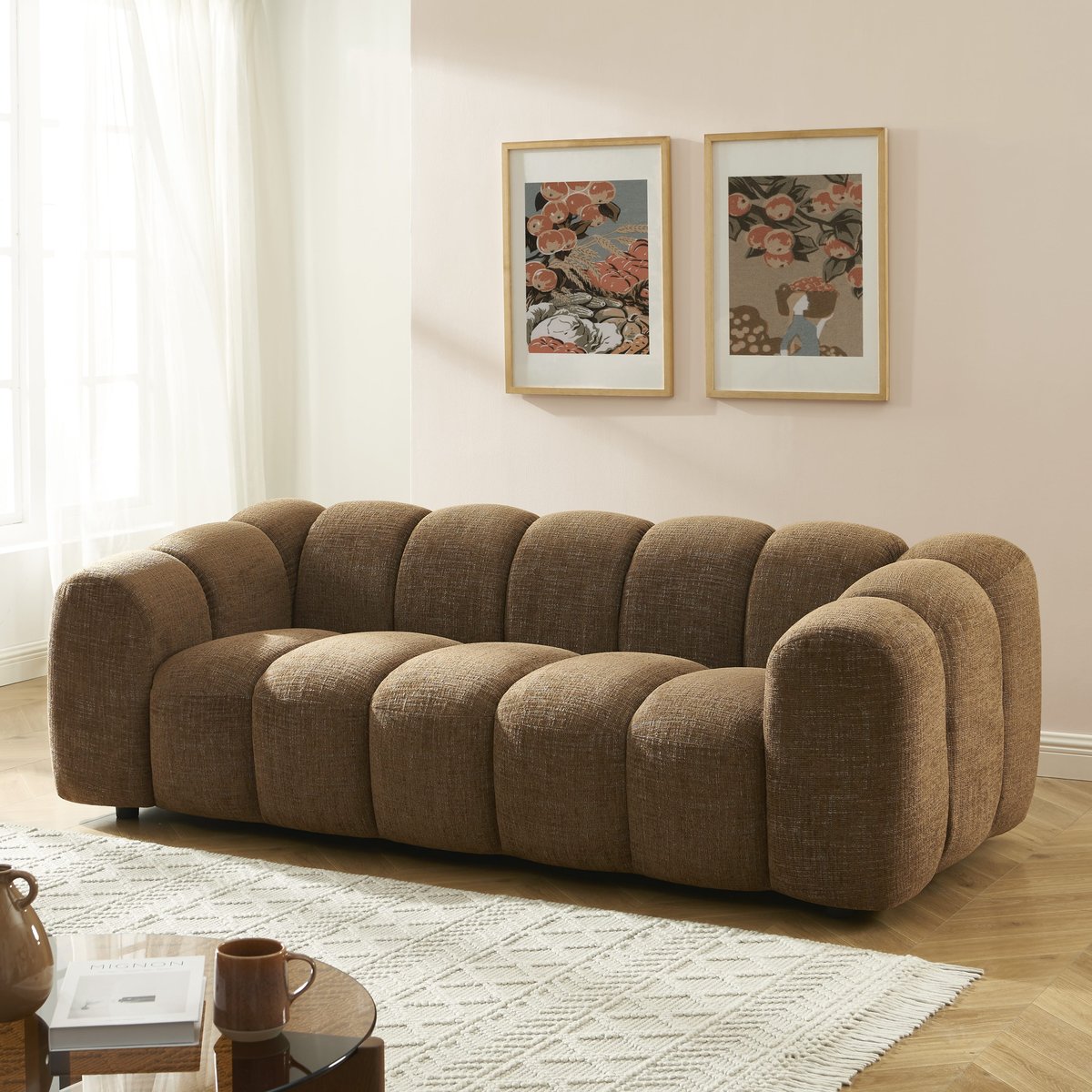 Ensemble canapés droits 3+2 en tissu  SUNNY marron, SORELH