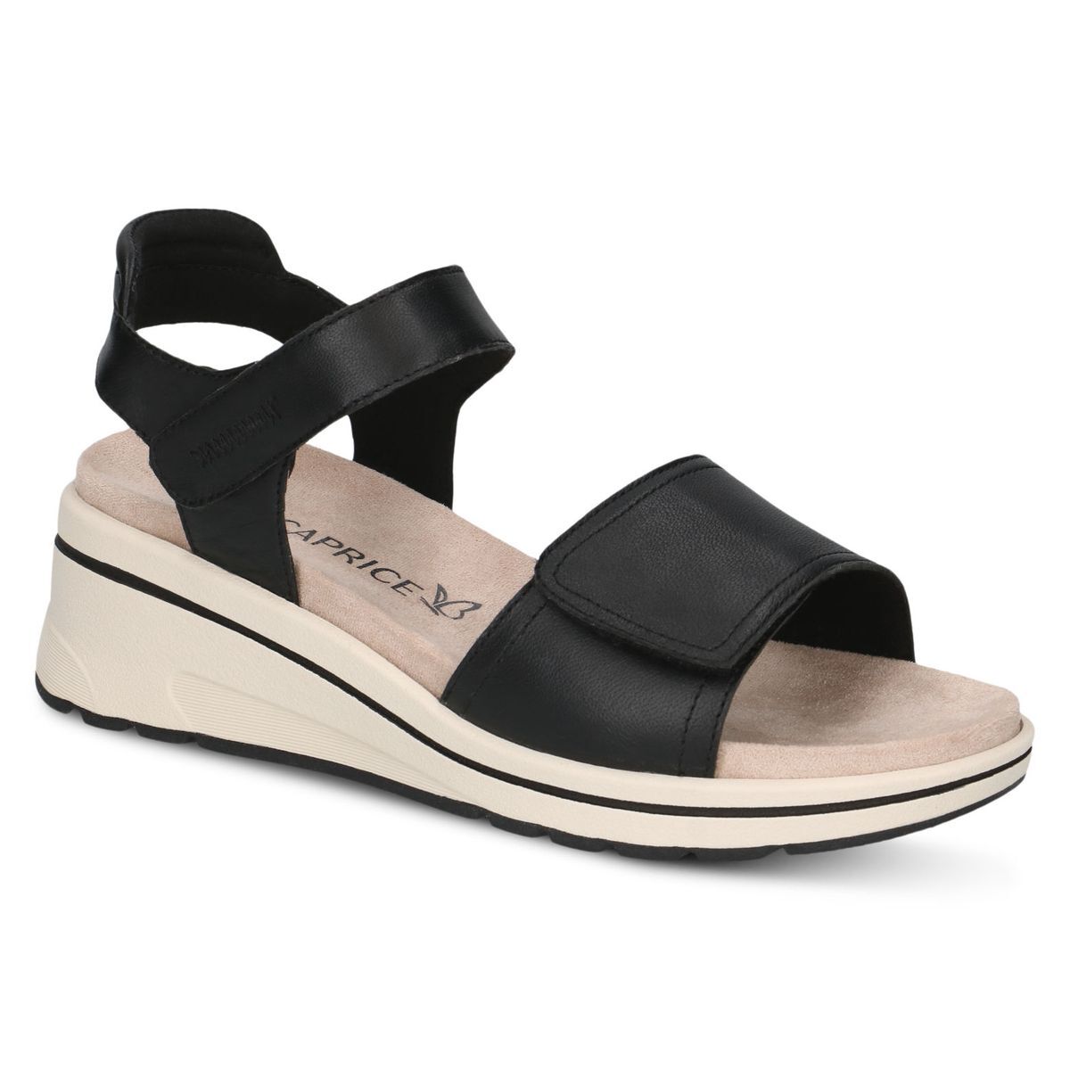 Sandale à talon en cuir noir nappa, CAPRICE