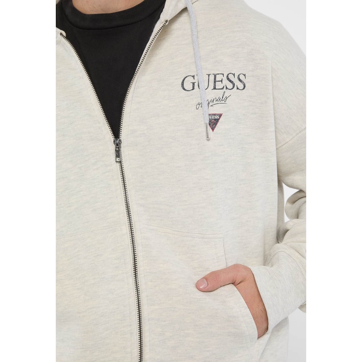 Sweat-Shirt Zippé À Capuche gris clair, GUESS