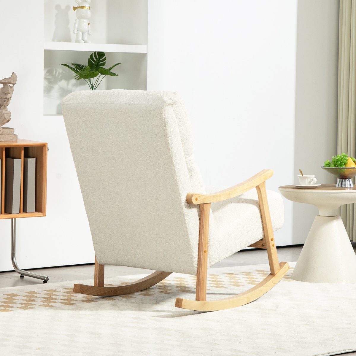 Fauteuil à bascule Tissu en velours teddy crème, HOMCOM