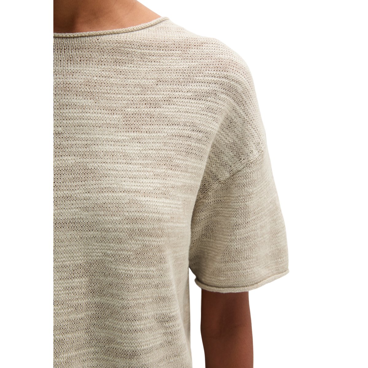 Pull à manches courtes Slub loose en mélange de lin et de coton beige, MARC O'POLO