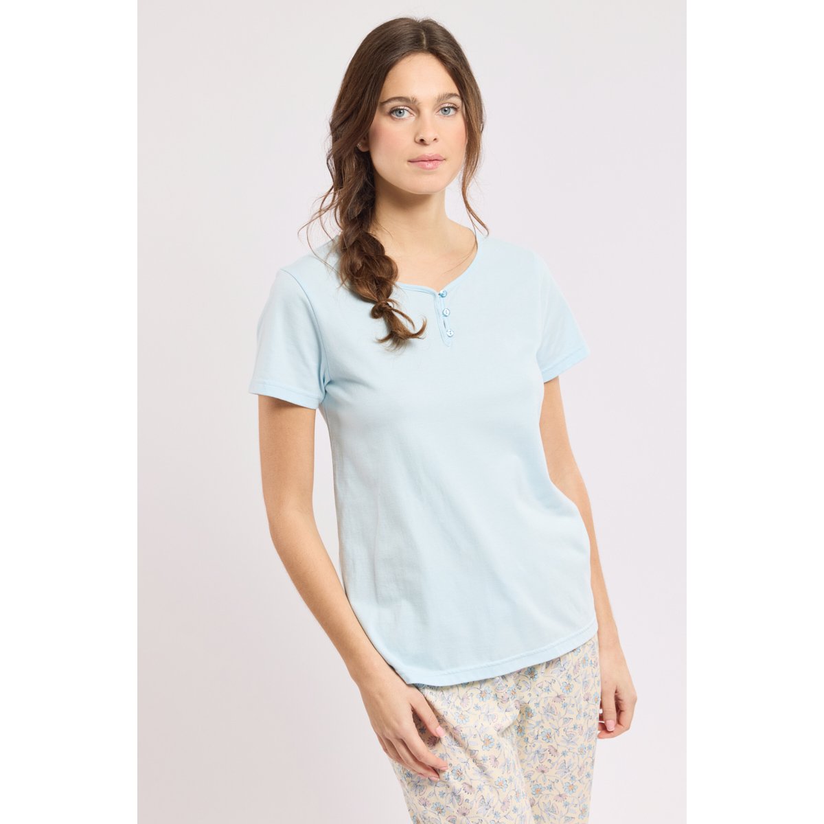 Pyjama fleuri - coton léger jaune/fleurs pompons cryst, ARMOR-LUX