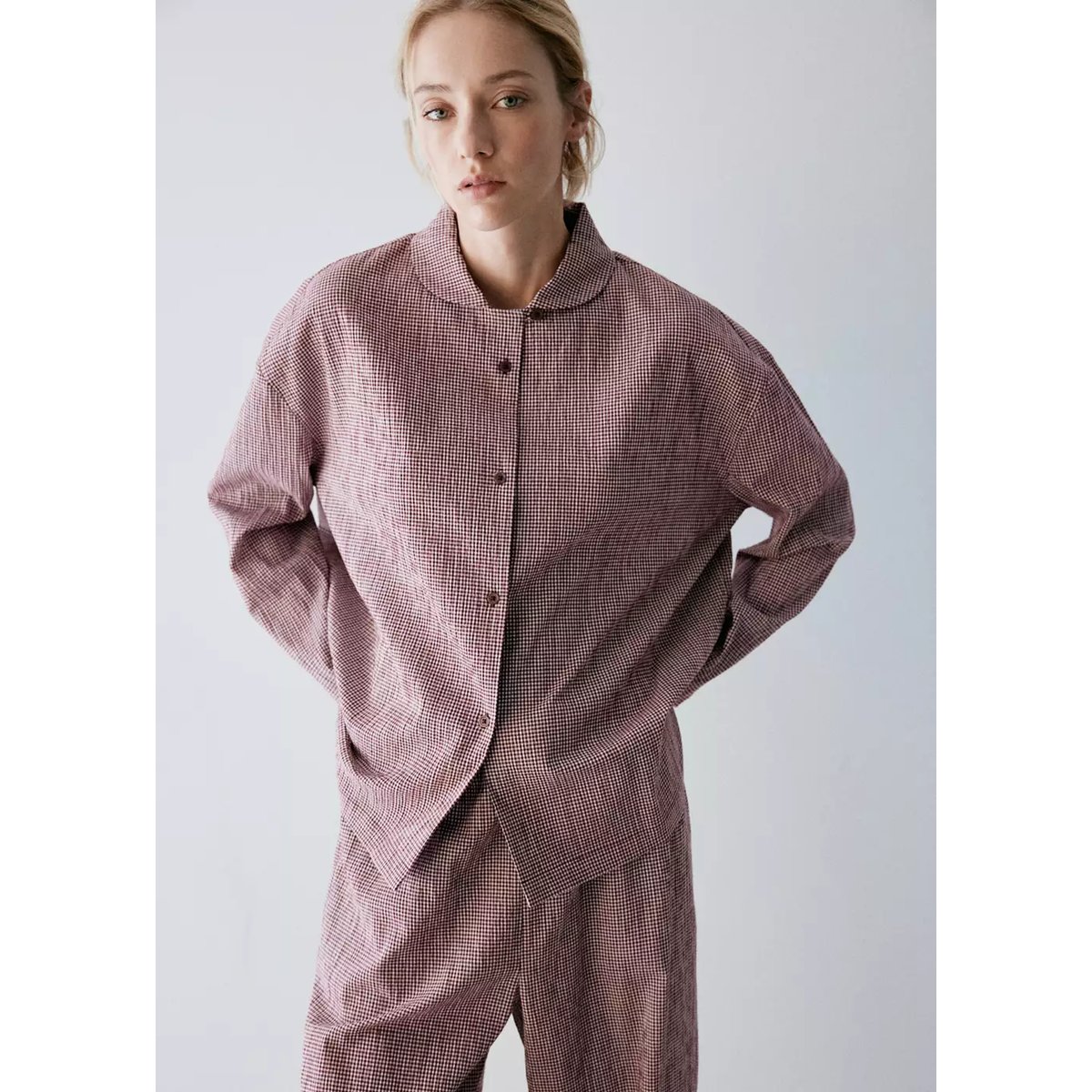 Pyjama deux pièces coton carreaux vichy bordeaux, MANGO