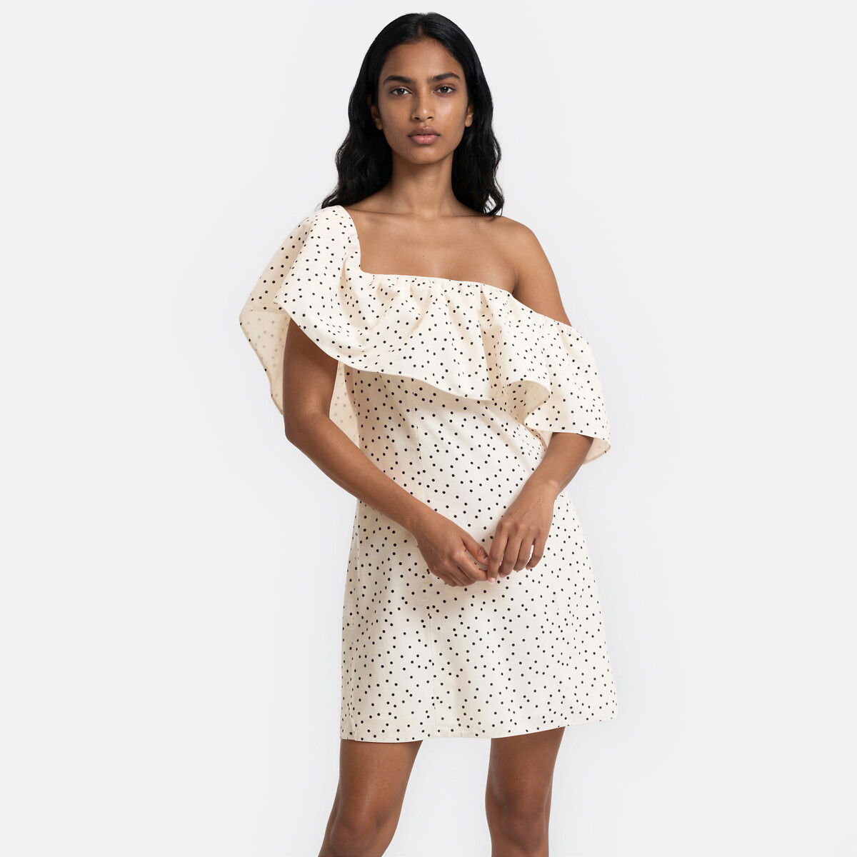 Robe bustier courte à pois et volant imprimé pois fond blanc, LA REDOUTE COLLECTIONS