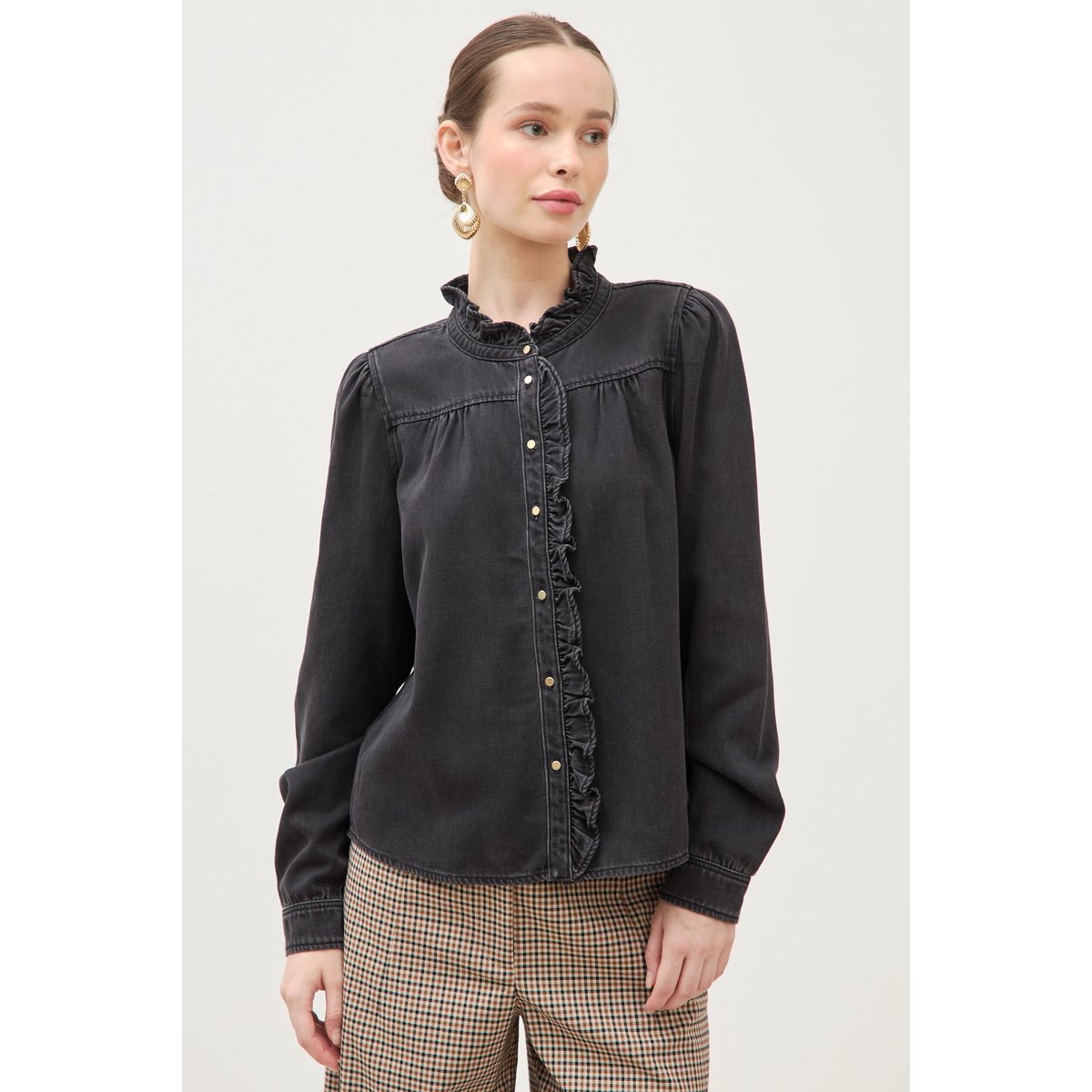 Chemise en jeans manches longues denim noir, BONOBO