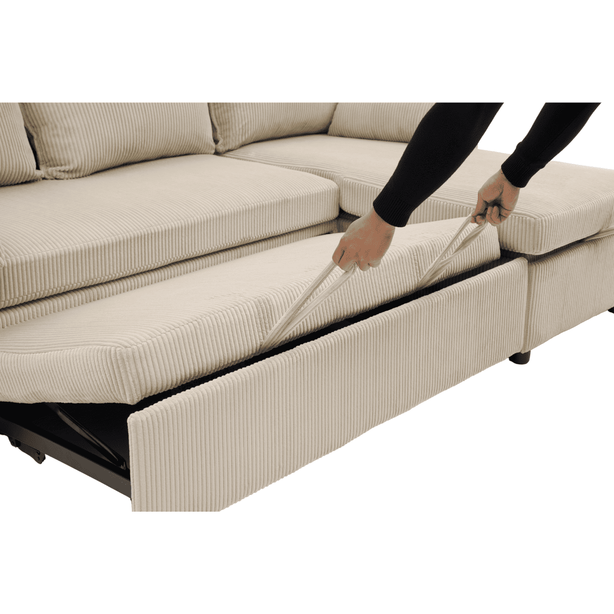 Canapé convertible 3 places en velours LOUISON beige, CALICOSY