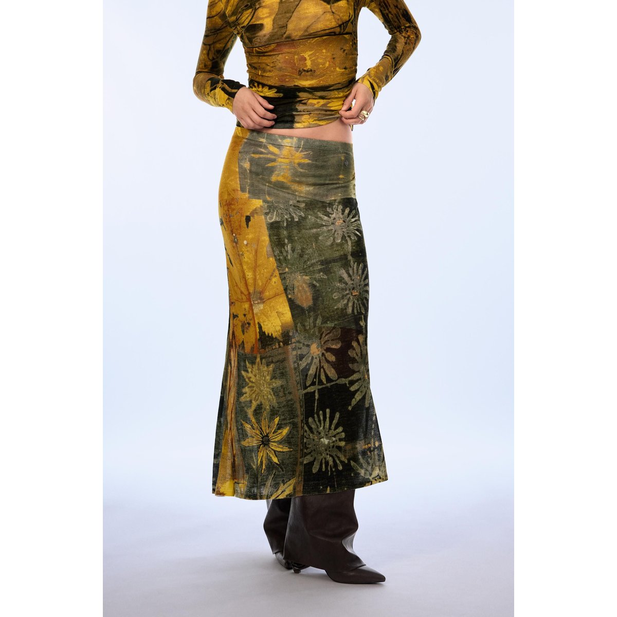 Jupe longue imprimée vert, DESIGUAL