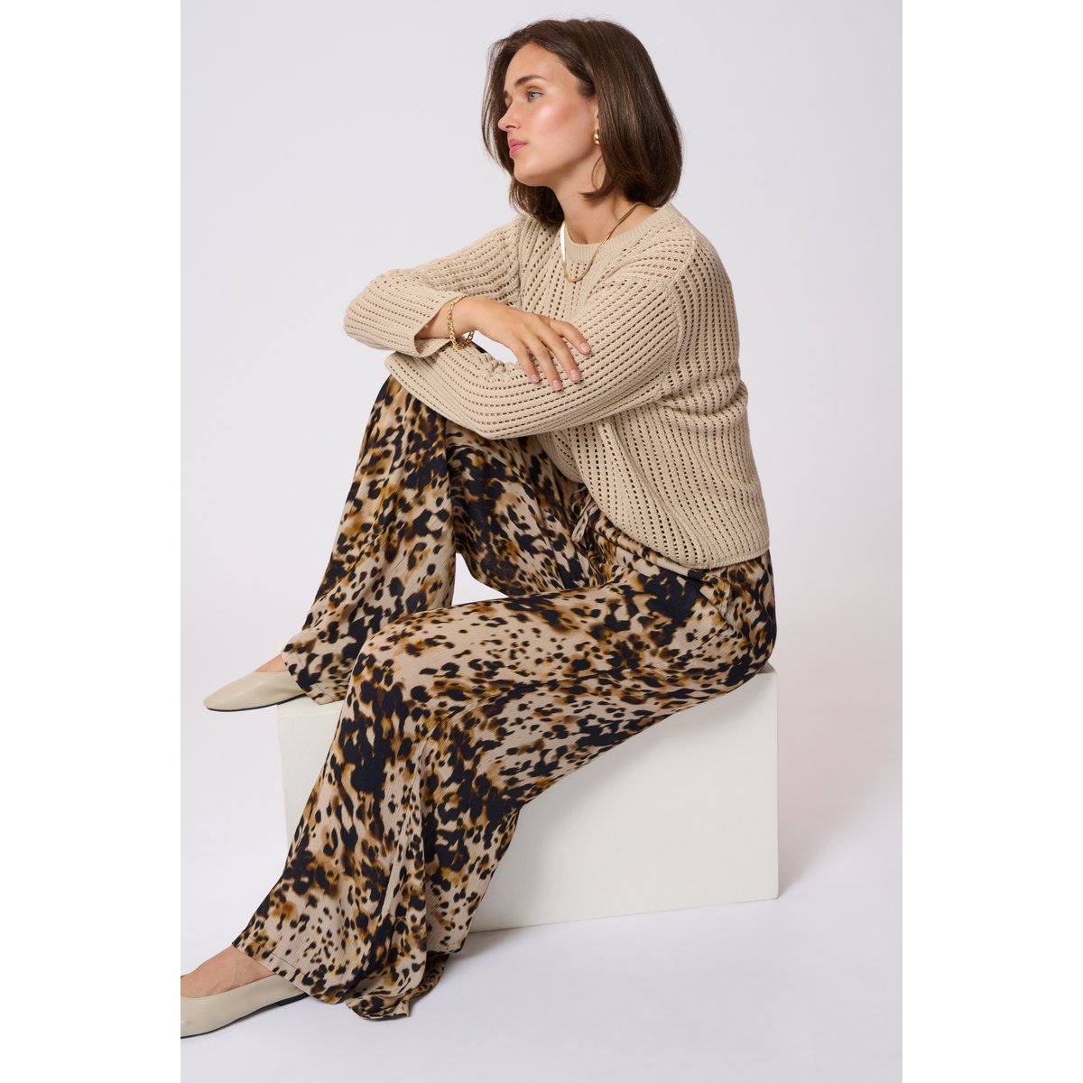 Casual pants beige marron noir leopard animalier, KAFFE