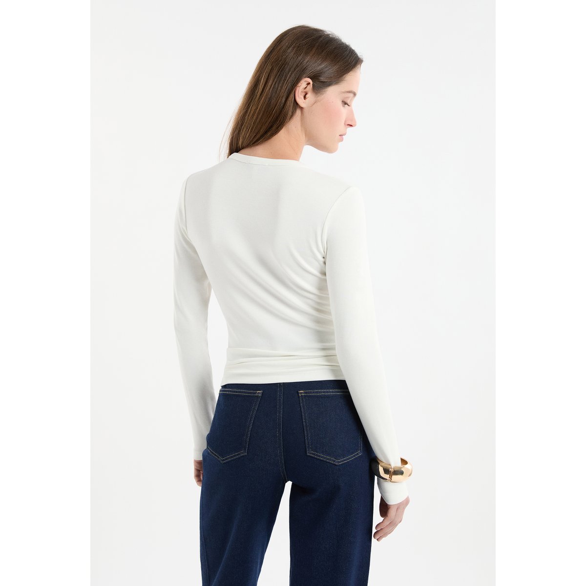 T-shirt à manches longues avec coton modal TANDEM blanc, ETAM