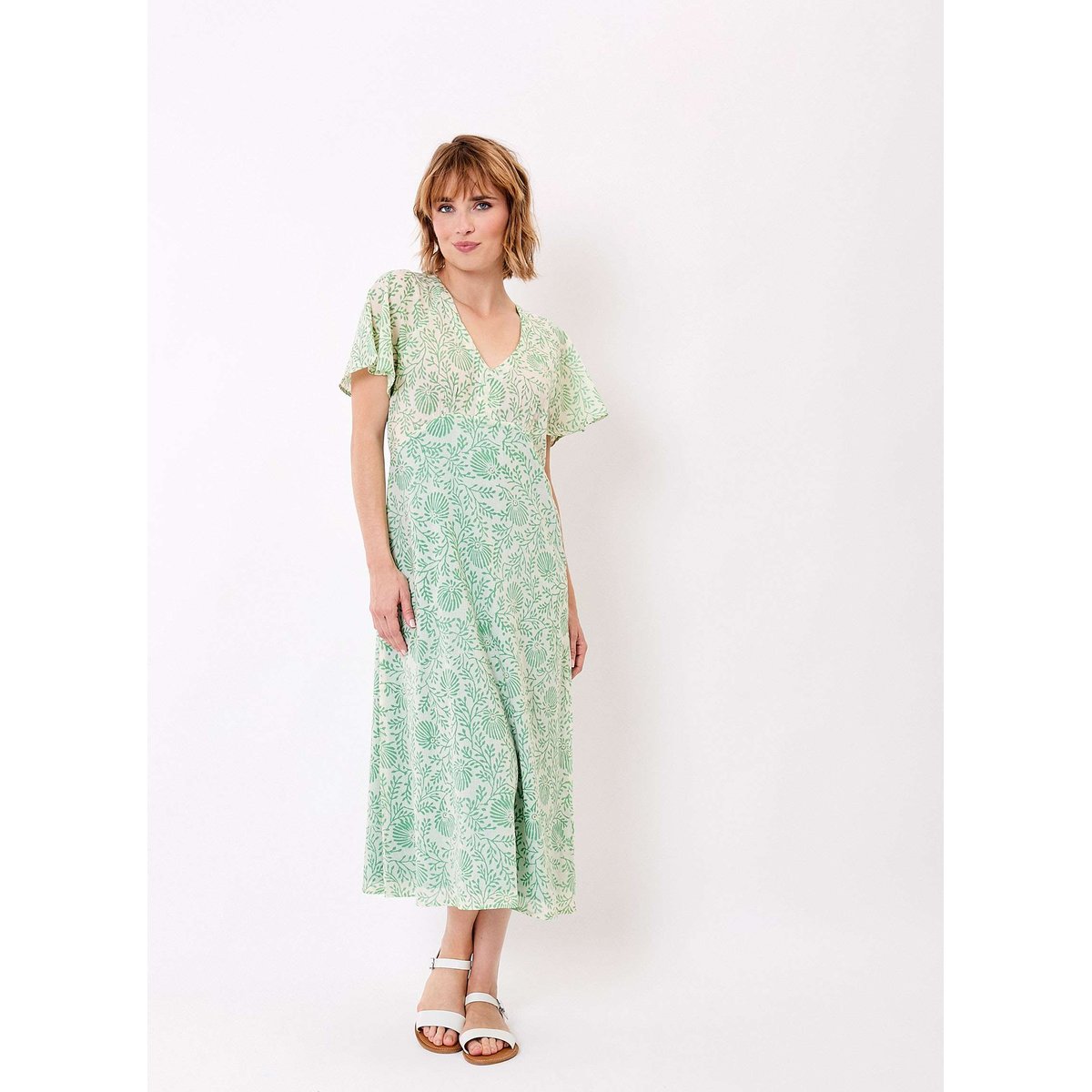 Robe midi voile de coton bio DAMANA vert clair shakil, LA FIANCÉE