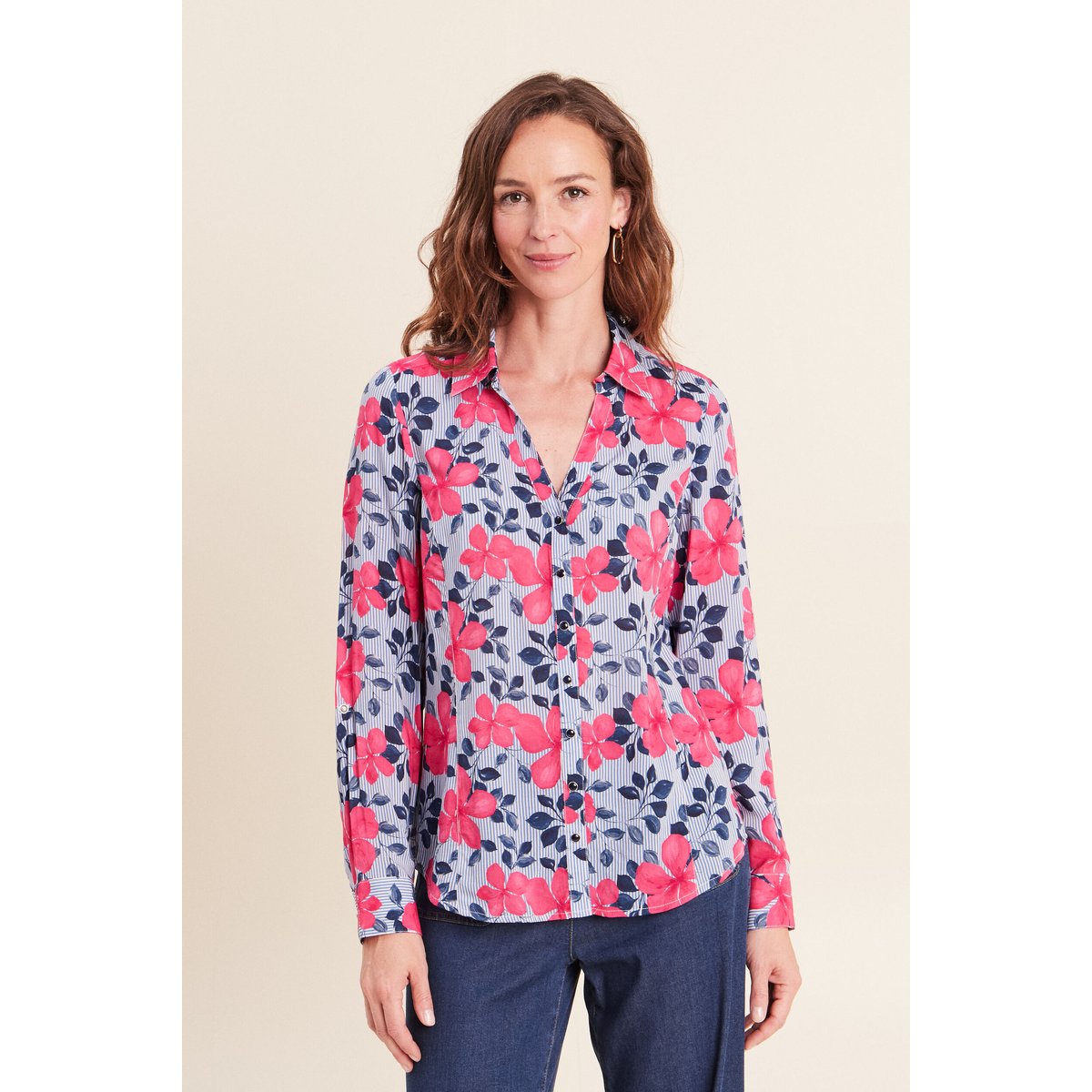 Chemise ajustée manches longues bleu foncé, BREAL