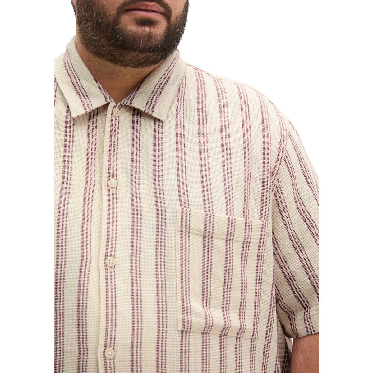 Chemise à manches courtes regular en coton biologique en Leno-Weave beige, MARC O'POLO