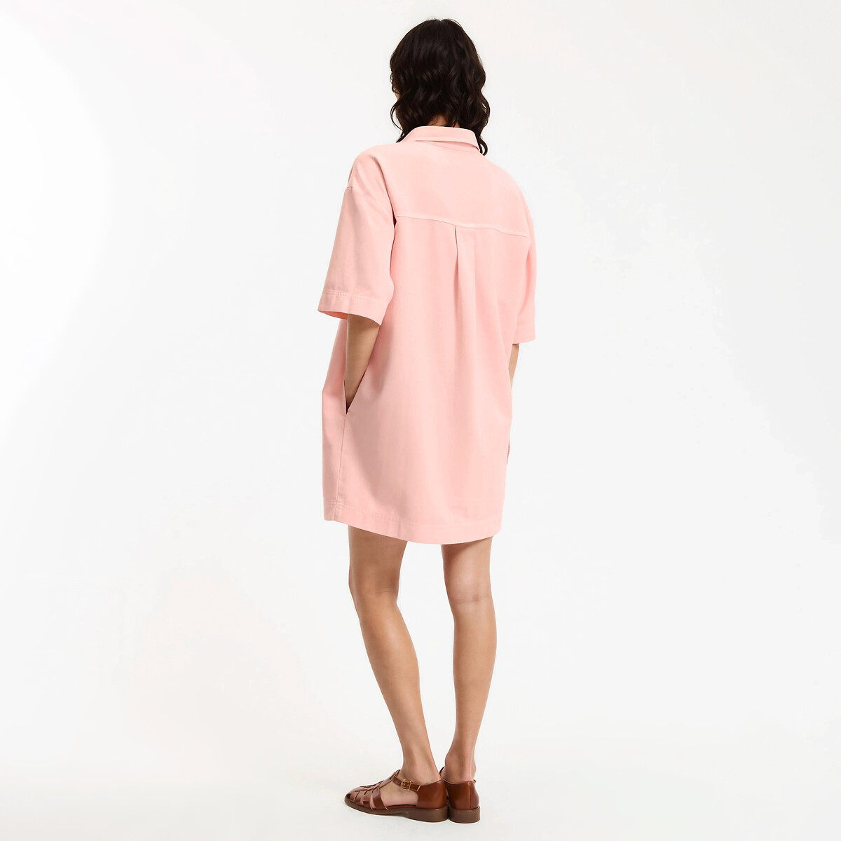 Robe chemise courte manches courtes rose pâle, LA REDOUTE COLLECTIONS