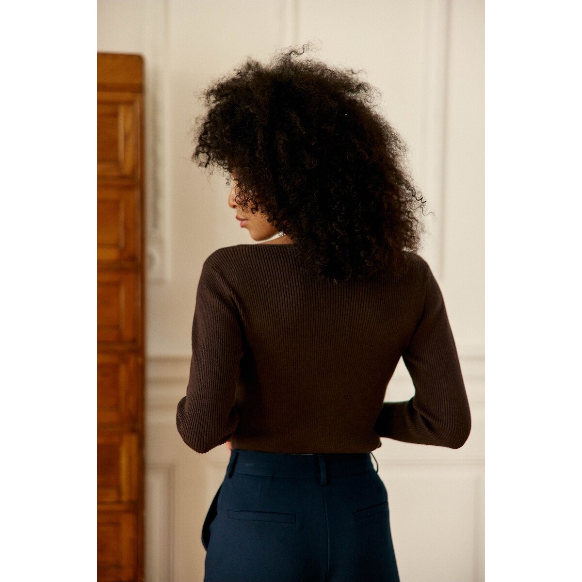 Pull col rond avec détail bijou, MOYA marron, LA PETITE ETOILE