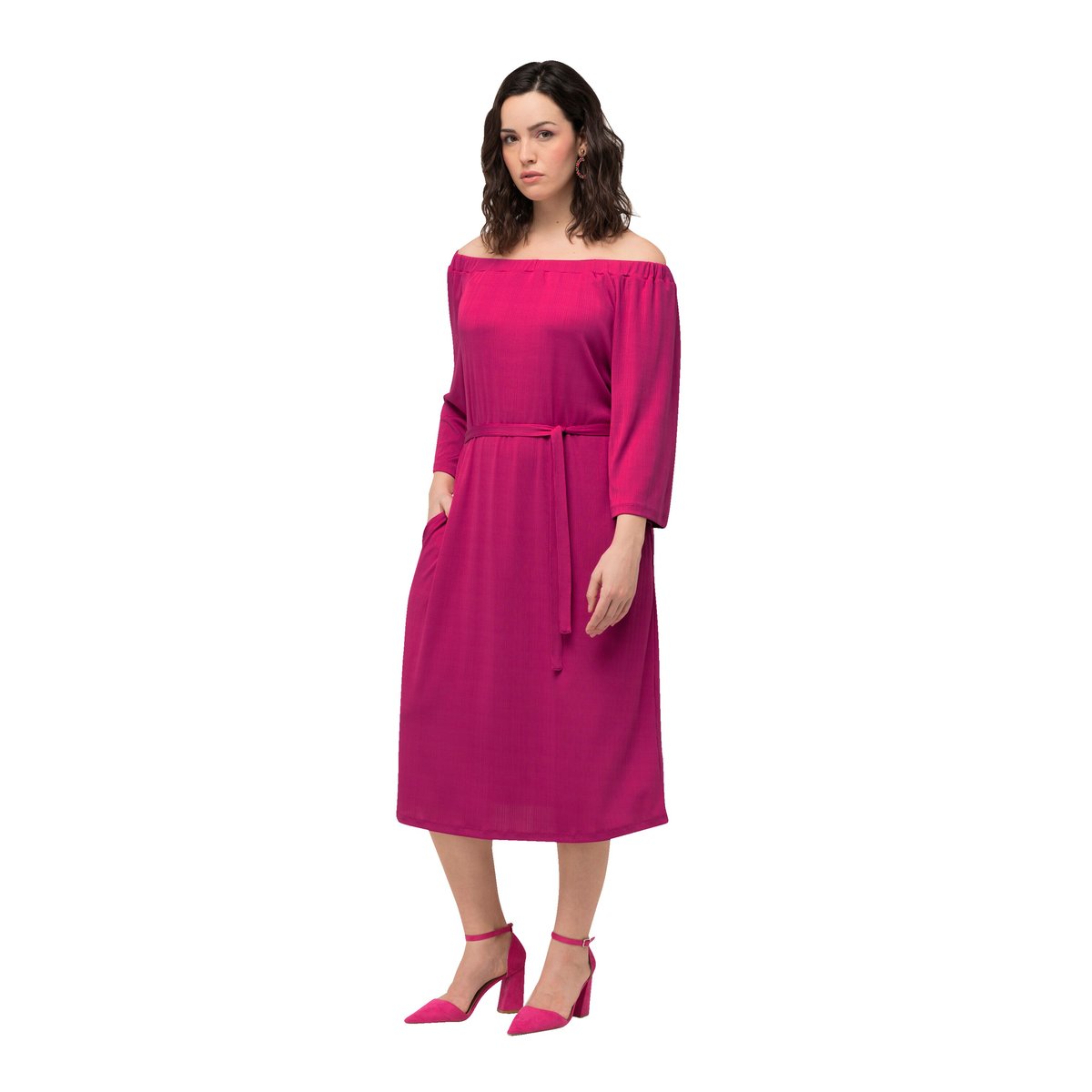 Robe midi en jersey texturé bruyère clair, ULLA POPKEN