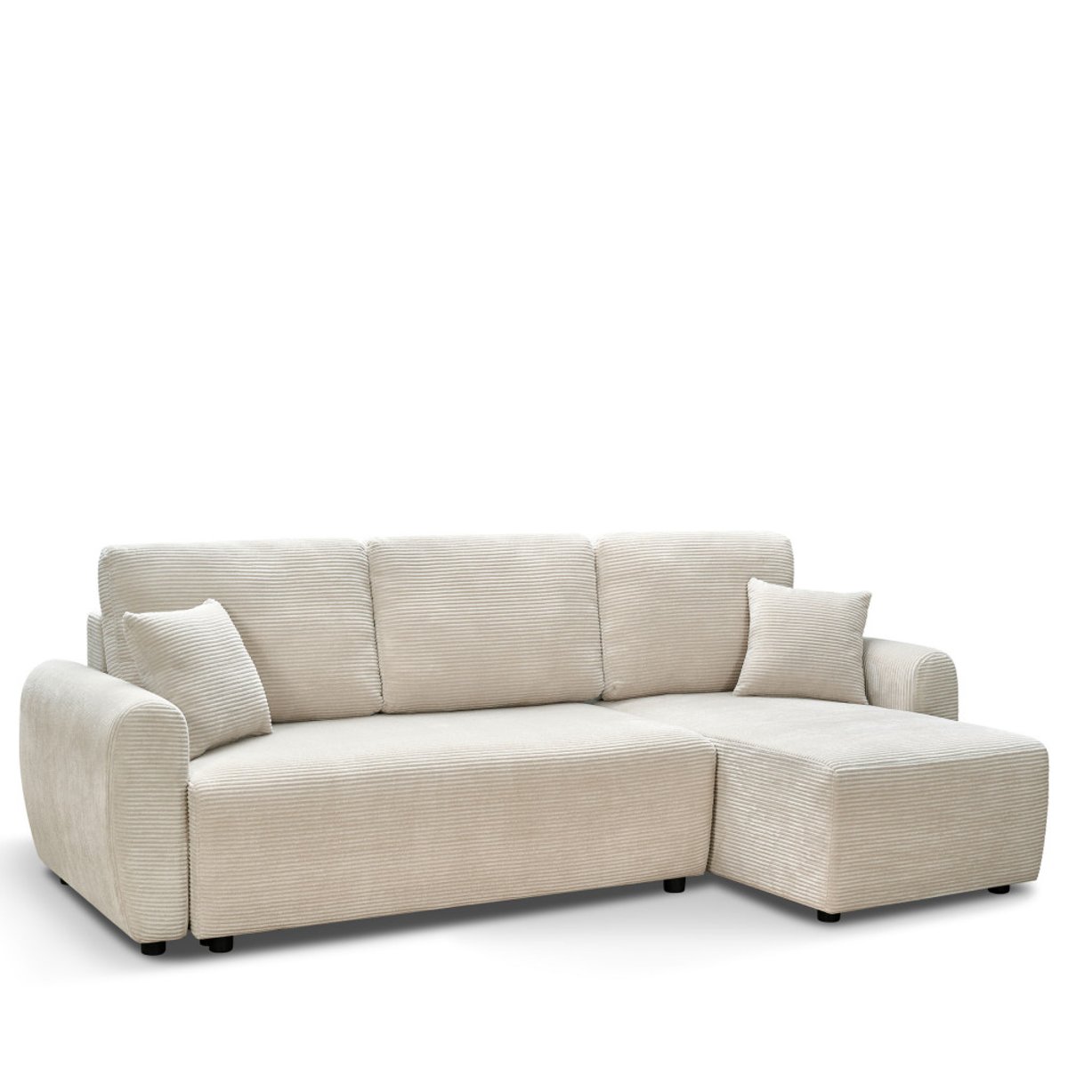 Canapé d'angle convertible réversible 4 places en velours côtelé- JUL beige, DRAWER