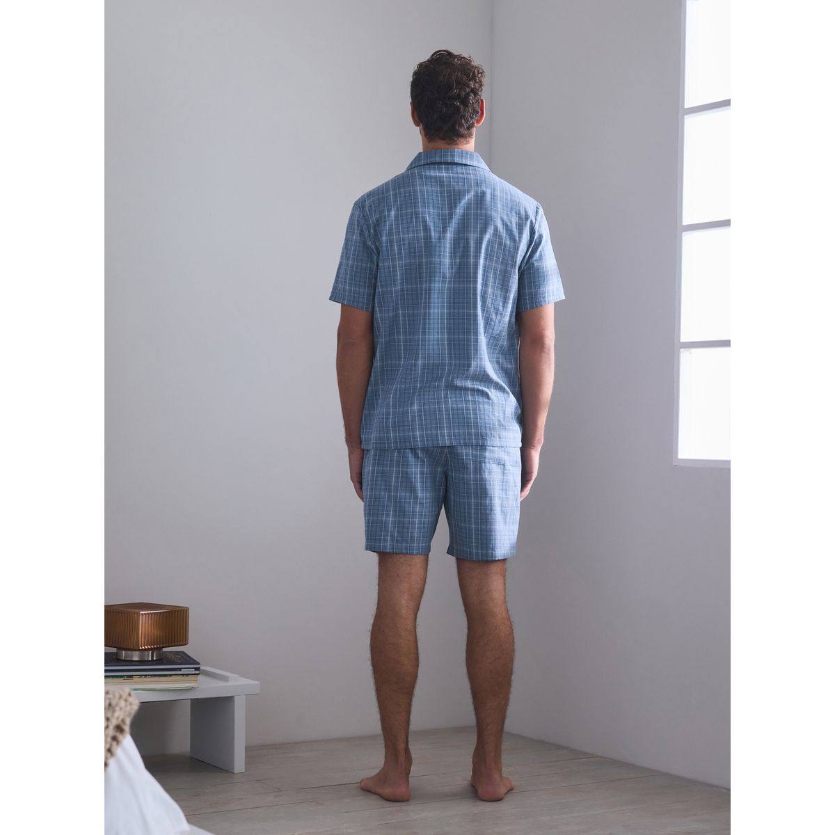 Pyjama boutonné à carreaux et manches courtes bleu, NEXT