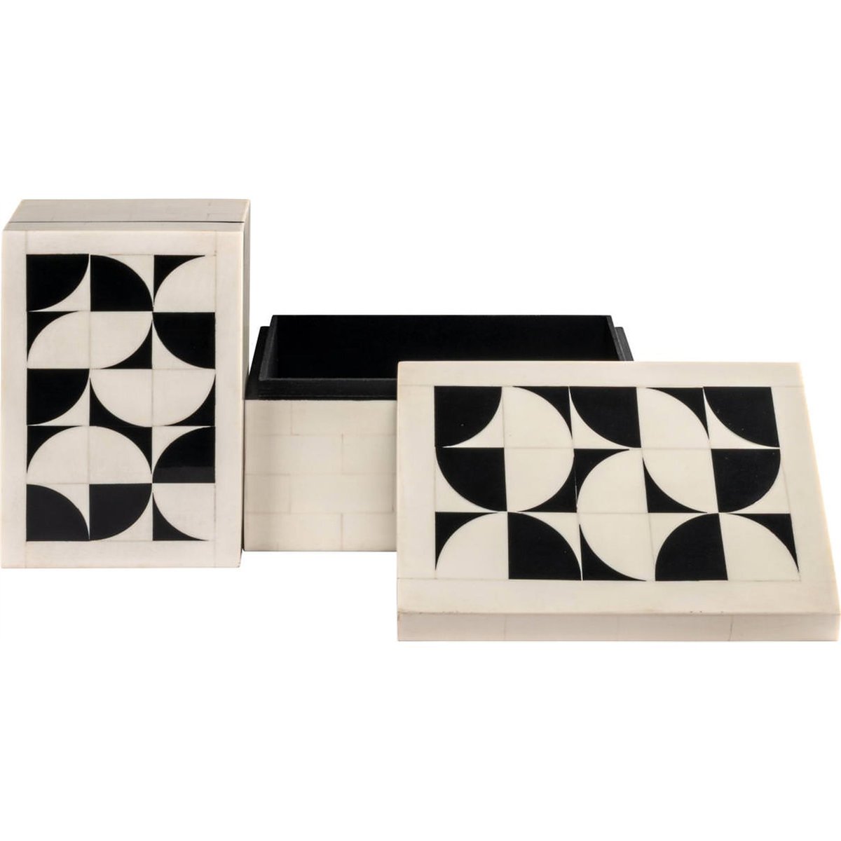 Lot de 2 boîtes décoratives en bois blanc cassé et noir graphique, RECOLLECTION