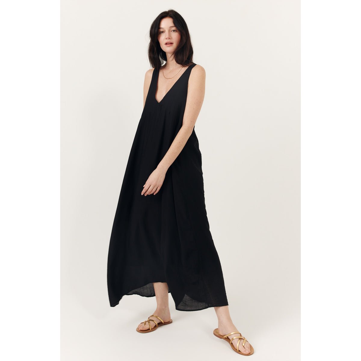 Robe midi fluide décolleté en V Floresia black, ARTLOVE