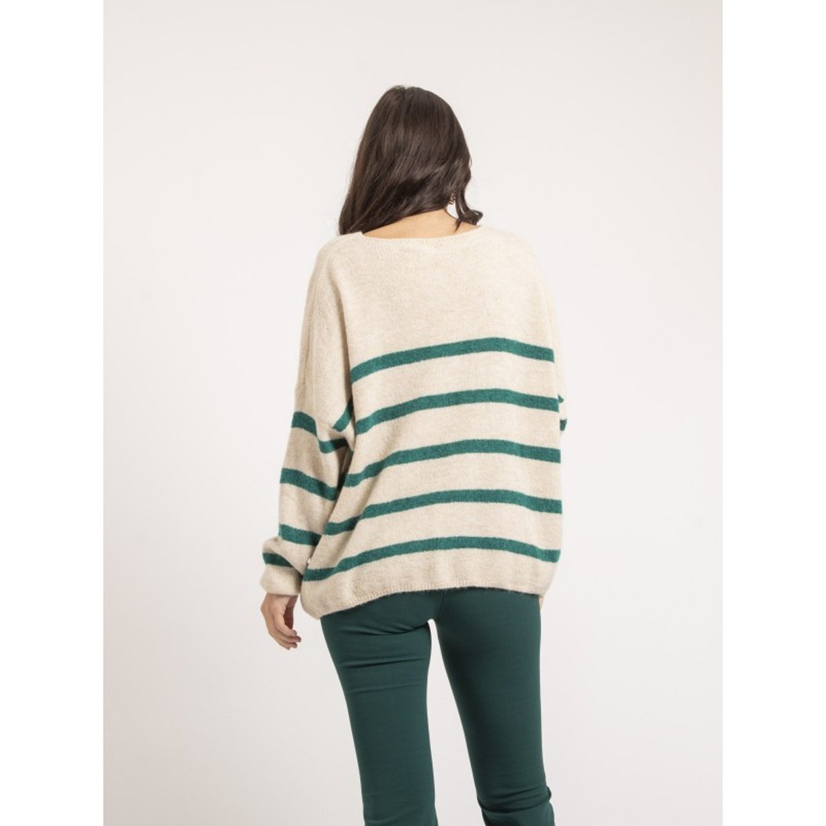 Pull Col V Rayures Klervi vert, DONA LISA