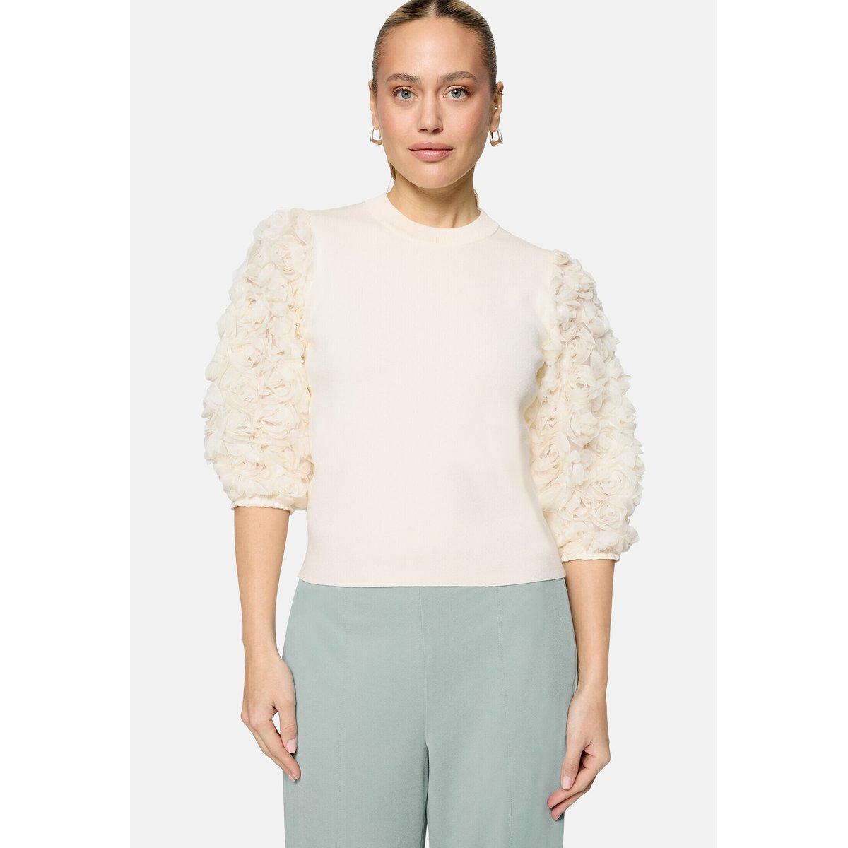 Pull-over en fine maille à manches en dentelle eggnog, ZERO