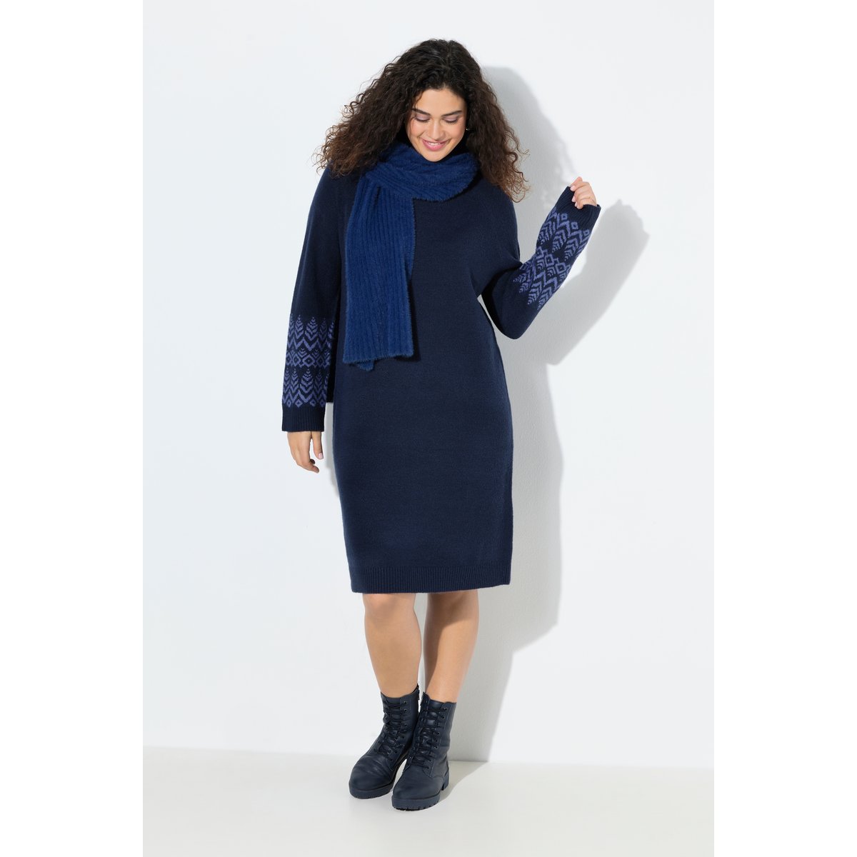 Robe en maille à manches longues bleu encre, ULLA POPKEN