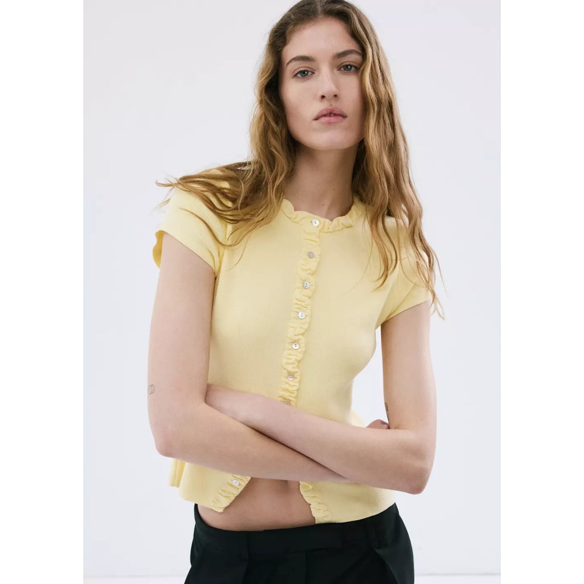 Pull-over maille fine boutons vanille, MANGO
