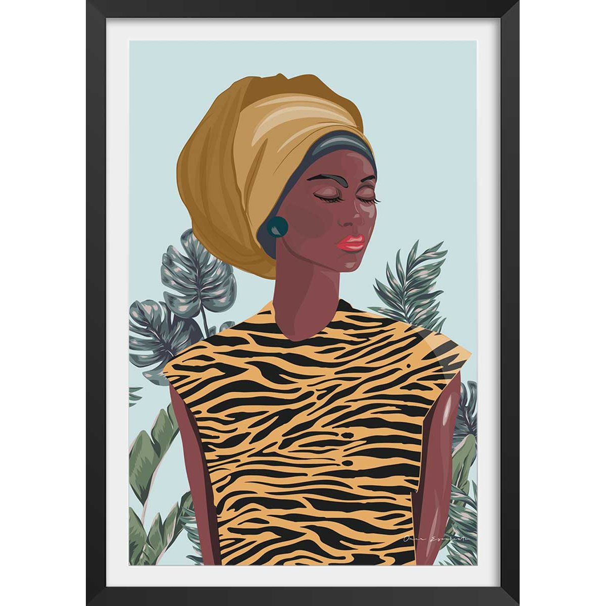 Affiche mode Jamaican girl affiche + cadre en bois - noir, HEXOA