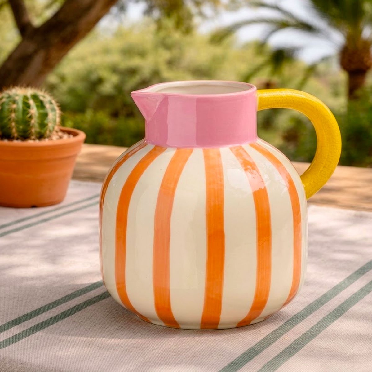 Pichet en porcelaine rayé orange 18x15x20cm orange, WADIGA