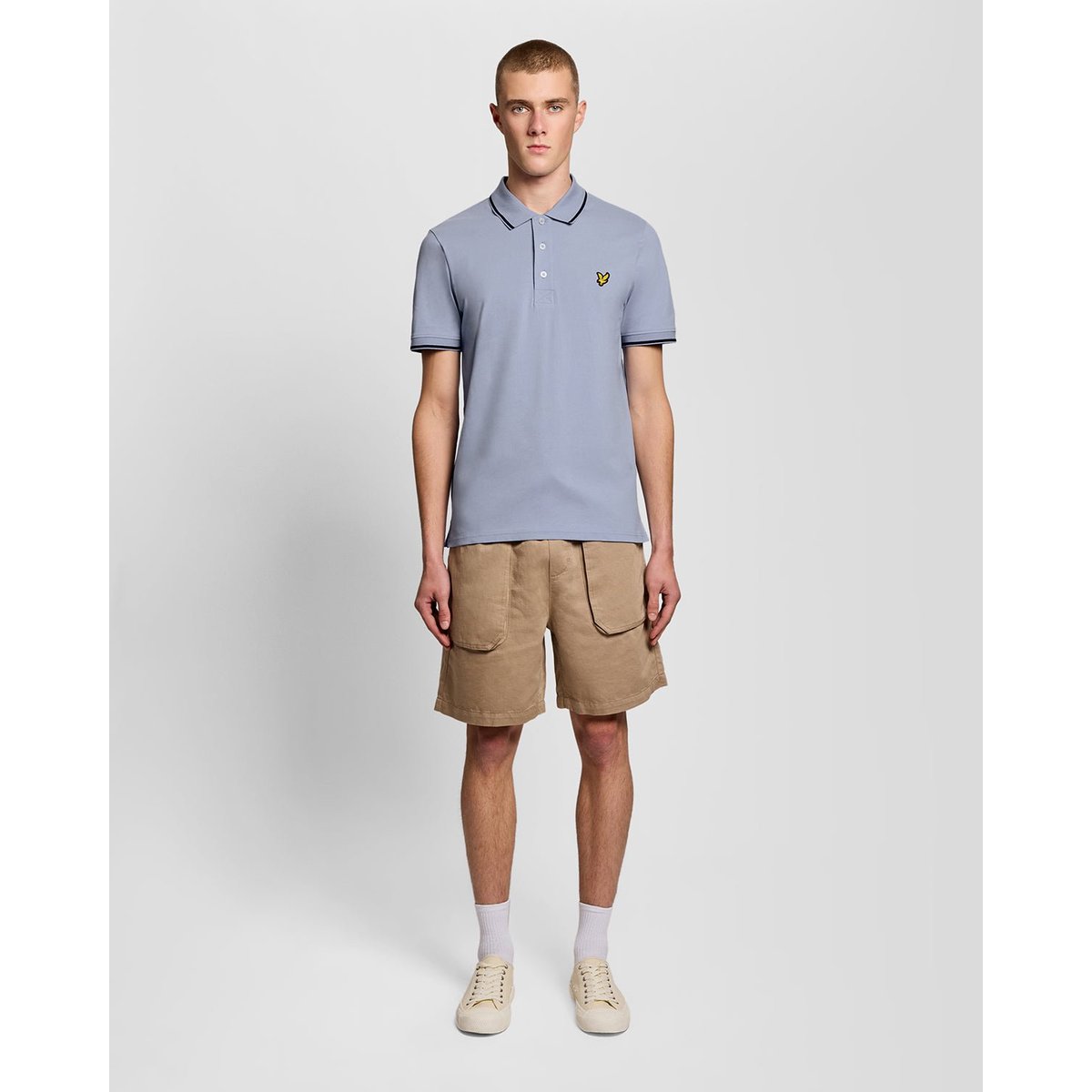Polo à liserés contrastés bleue bulle/ jais noir, LYLE & SCOTT