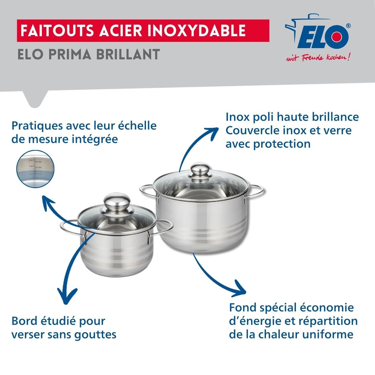 Batterie 1 poêle 28cm + 2 faitouts 16/20cm PRIMA BRILLANT noir, ELO
