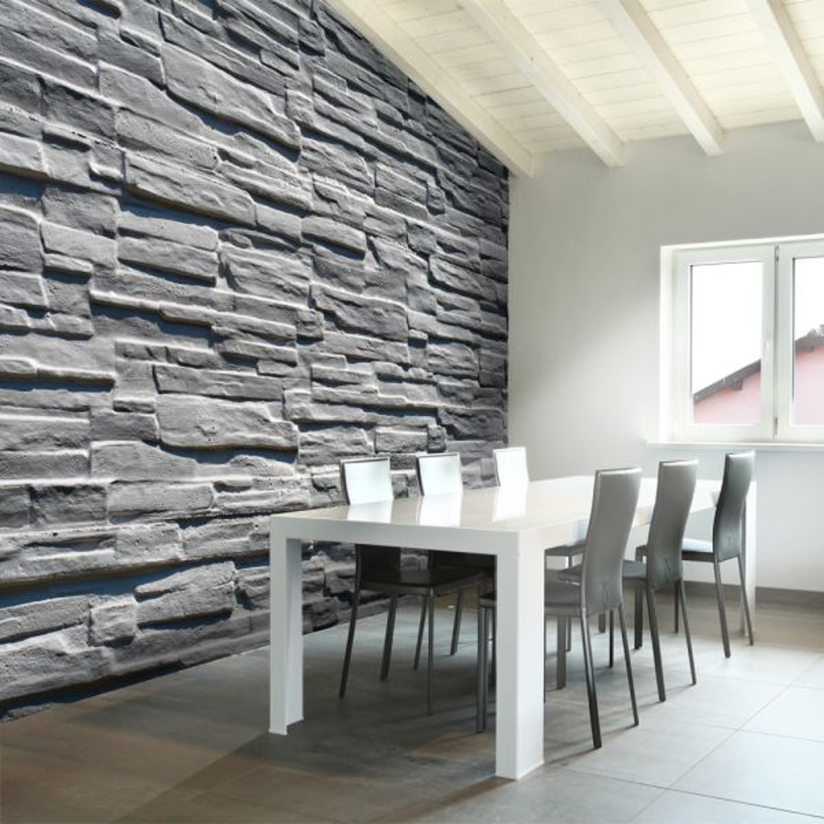 Papier peint intissé panoramique Mur de pierre grise gris / argent, EDEN