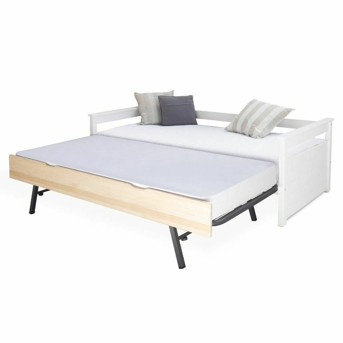 Lit banquette gigogne Bois massif  IZAO blanc et bois, AKITEN RETAIL