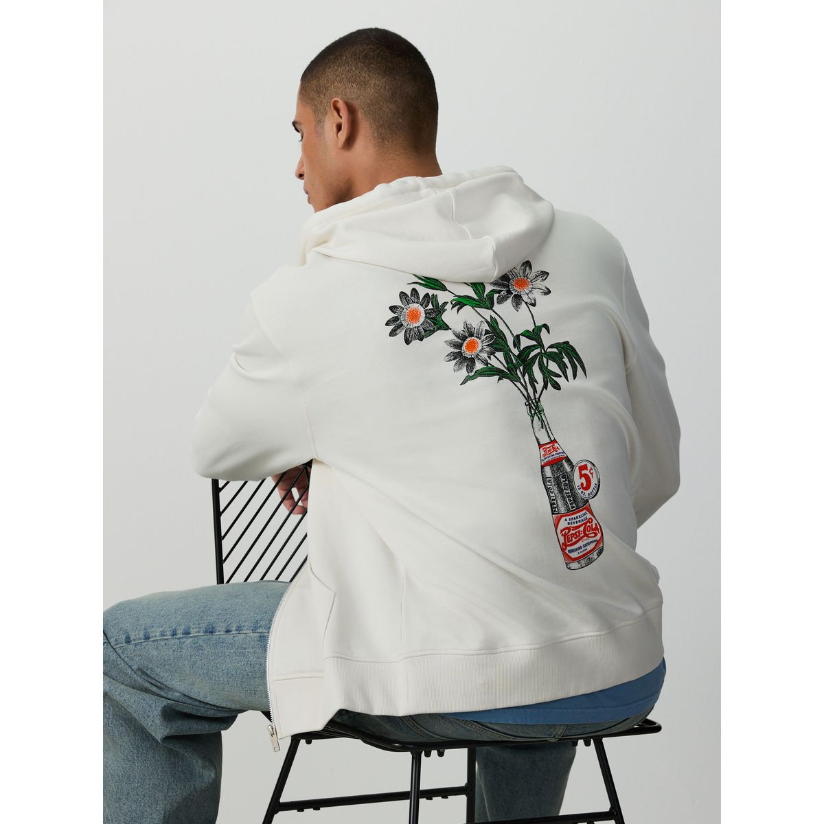 Sweat à capuche zippé motif pepsi blanc écru, NEXT