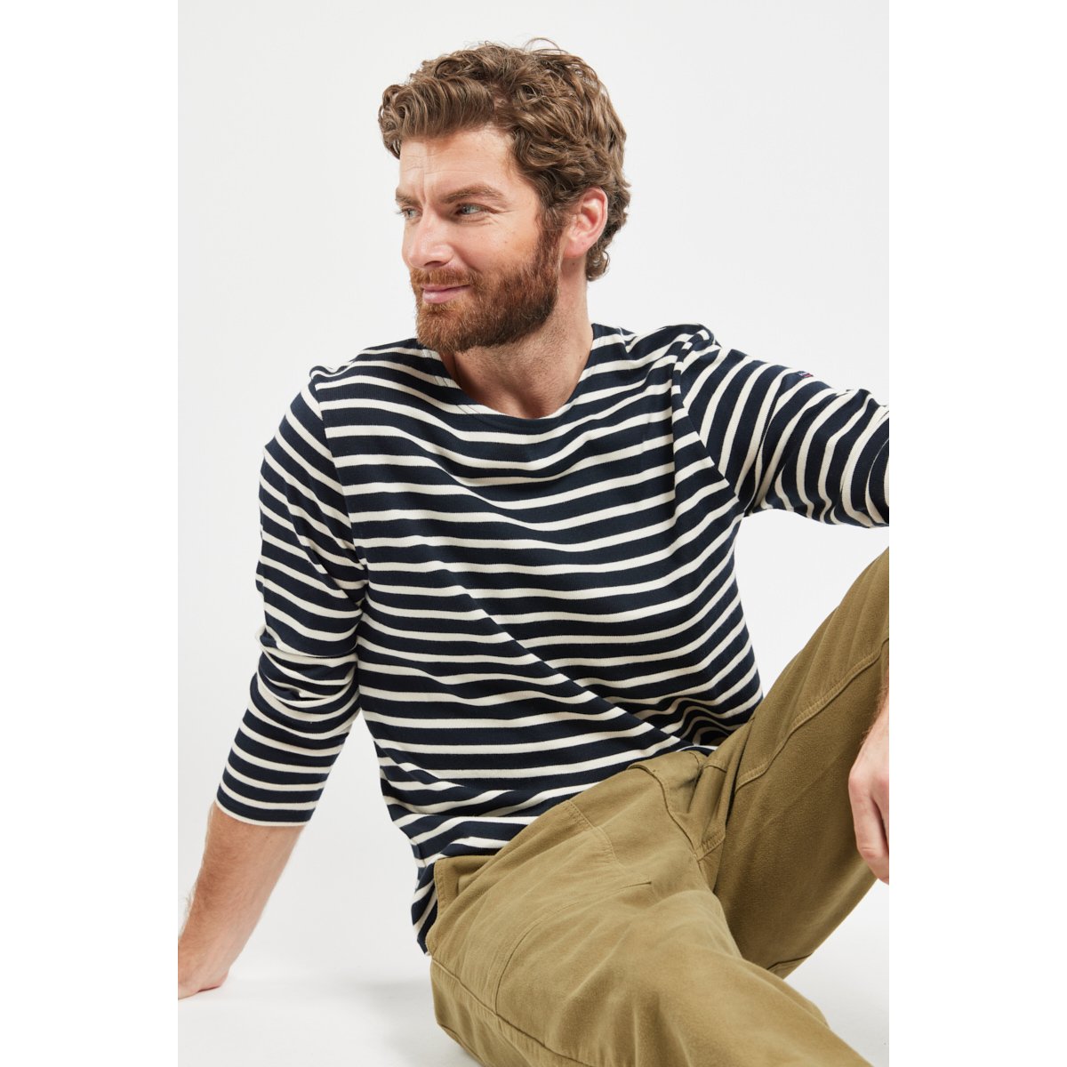 Marinière manches longues en coton rustique rich navy/nature, ARMOR-LUX