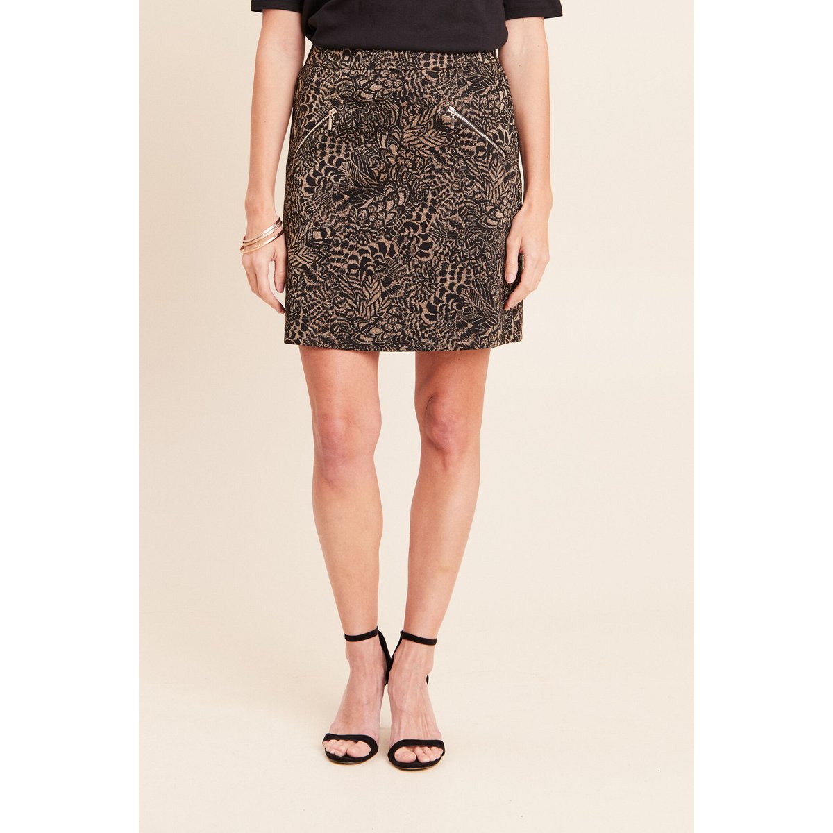 Jupe jacquard courte vert kaki, BREAL