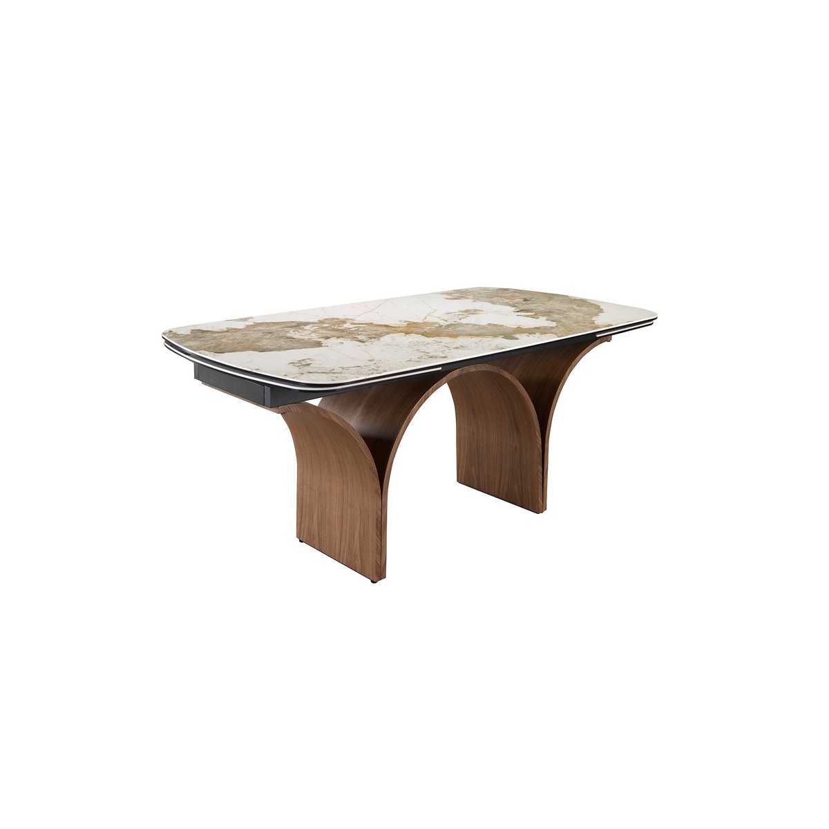 Table de salle à manger rectangulaire à rallonge en marbre porcelaine et acier effet noyer blanc et terre | noyer, ANGEL CERDA