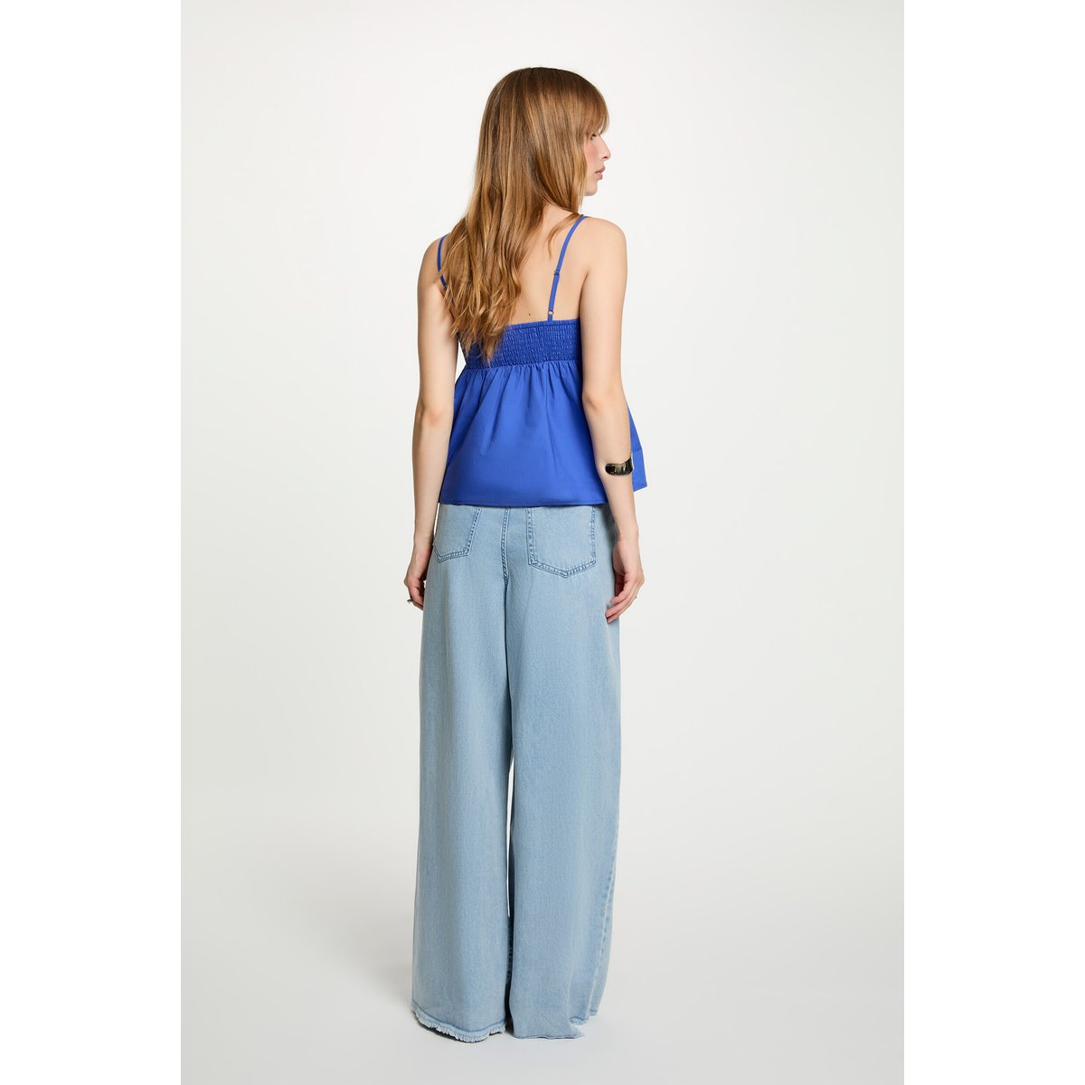 Jean large taille haute denim bleach, MORGAN