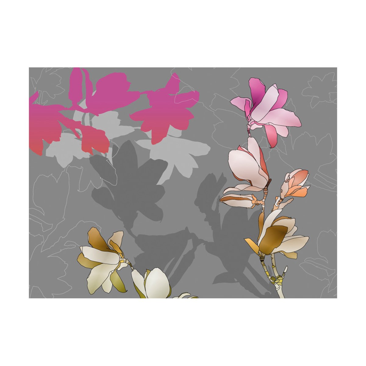 Papier peint intissé panoramique Magnolias en pastels gris / argent, EDEN