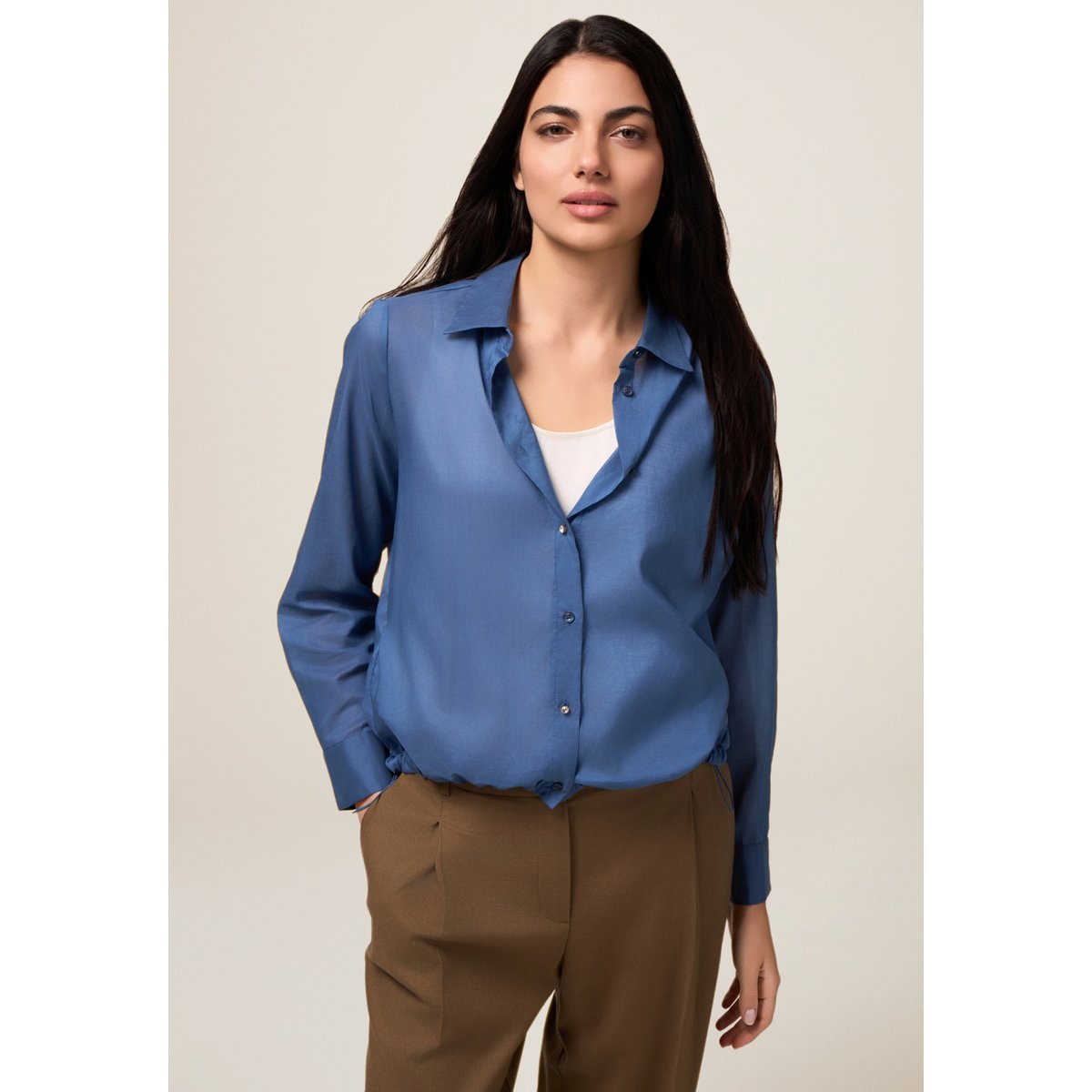 Chemise avec cordon de serrage au bas bleu, OLTRE