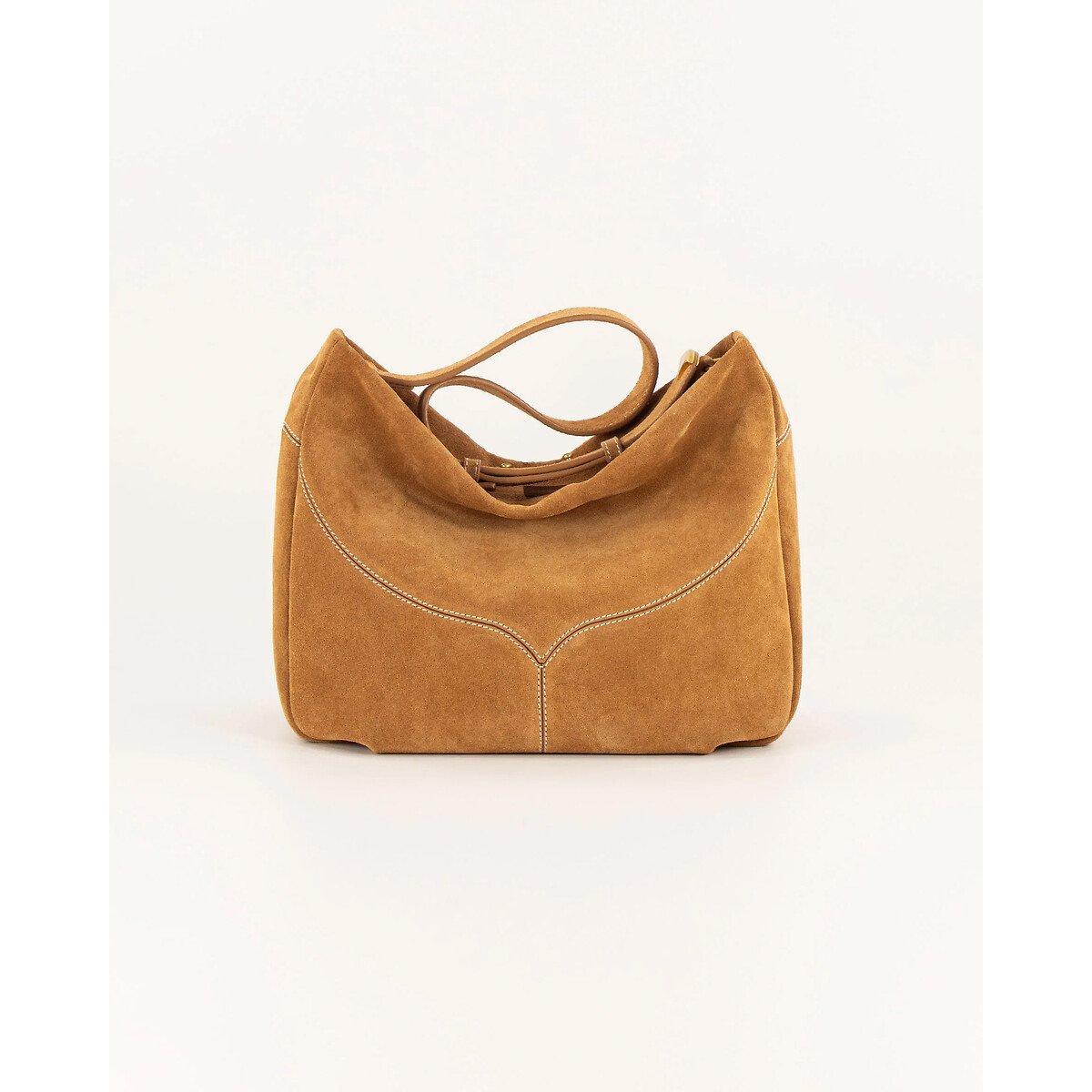 Sac bandoulière zippé en cuir suède, DIVILIO miel, SESSUN