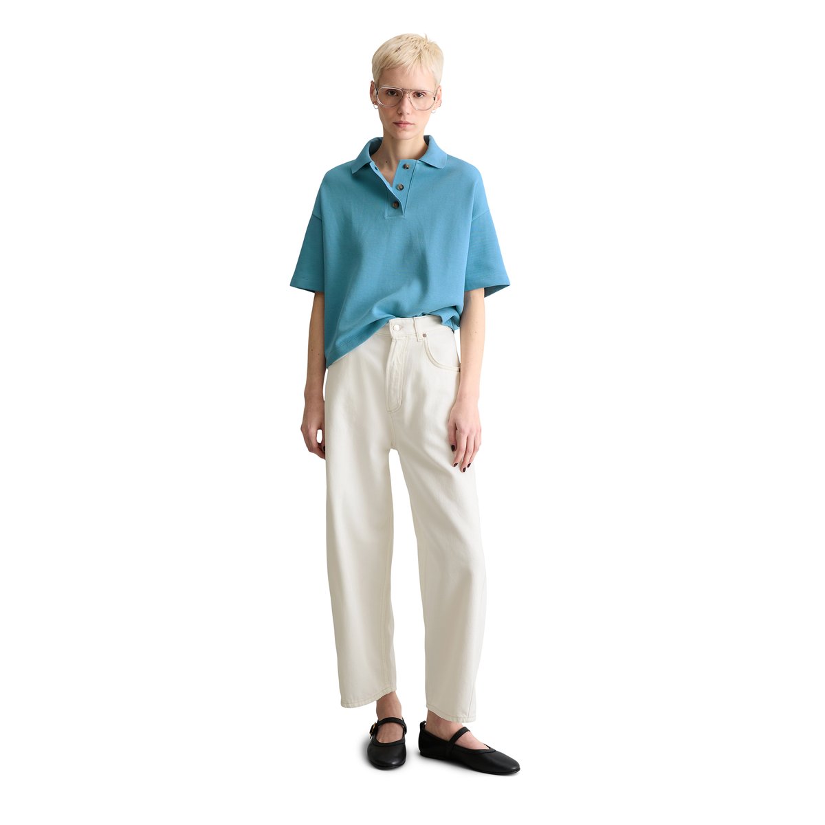 Polo relaxed en jersey rib doux bleu clair, MARC O’POLO DENIM