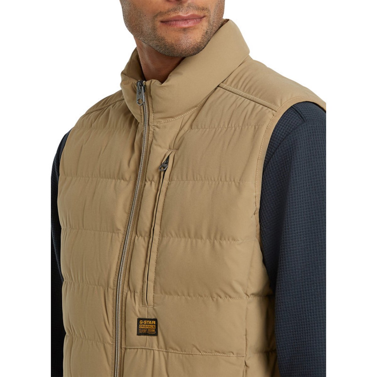 Doudoune sans manche beige unie avec une coupe droite et un col montant beige, G-Star RAW