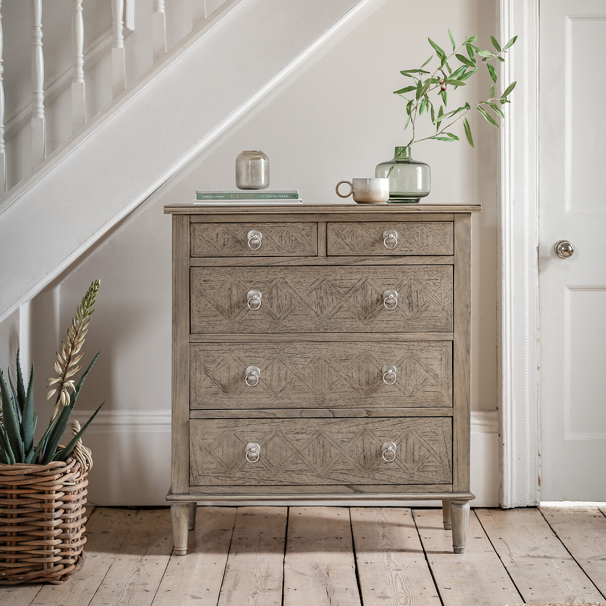 Nashik Ash Wood Parquet 5 Drawer Chest natural, ÉDITÉ