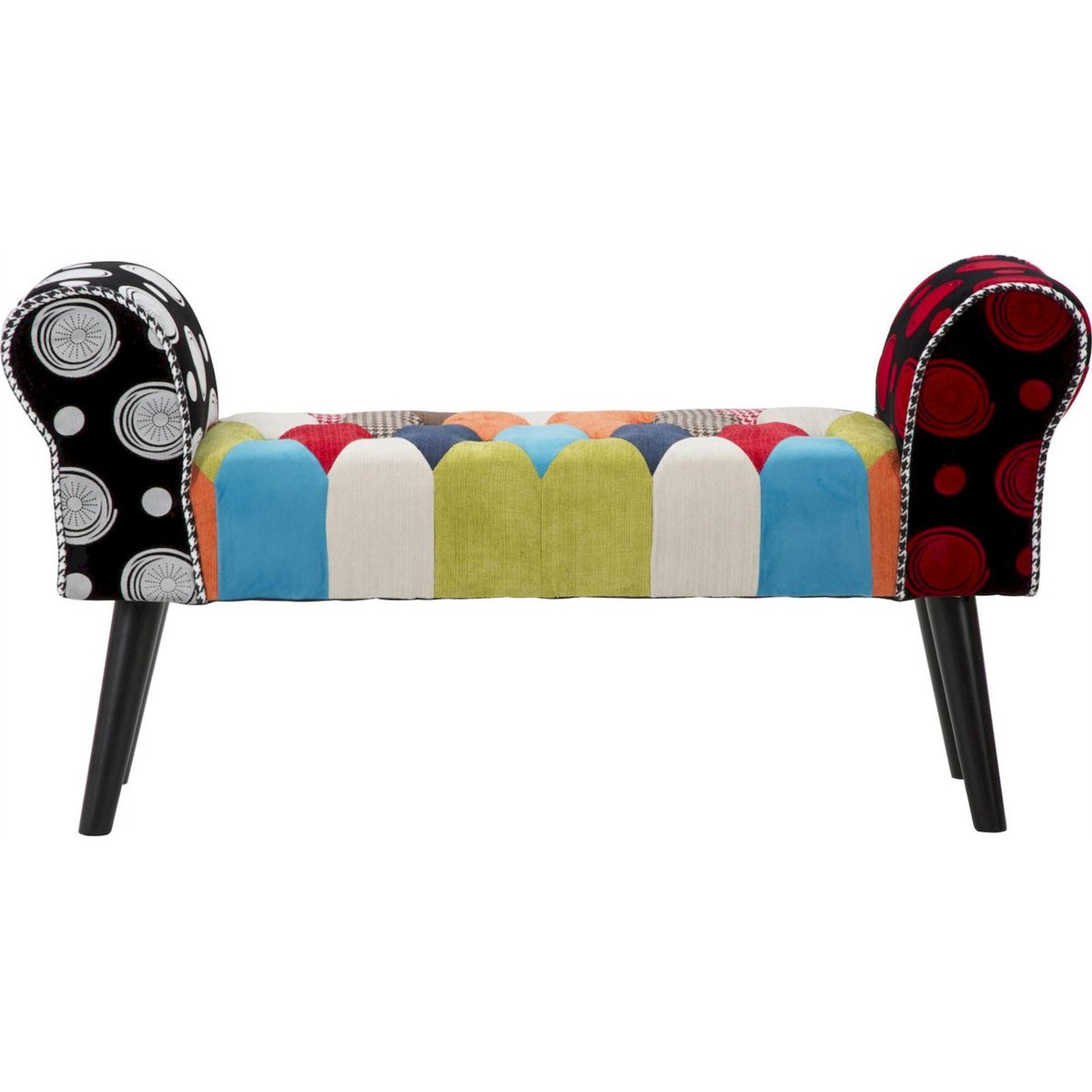 Banc capitonné patchwork pieds élancés INDUSTRIAL multicolore, RECOLLECTION